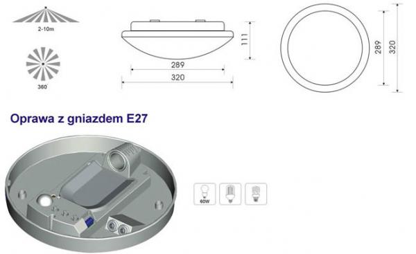 Lampa-oprawa CG-320-R E27 , gwint E27 pozwala na instalację żarówek LED